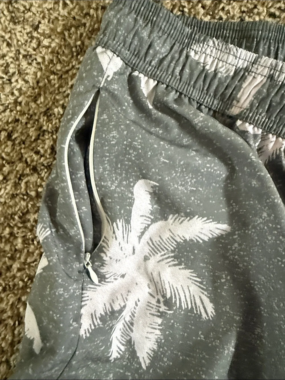 Men's Grey Palm-Print Swim Shorts